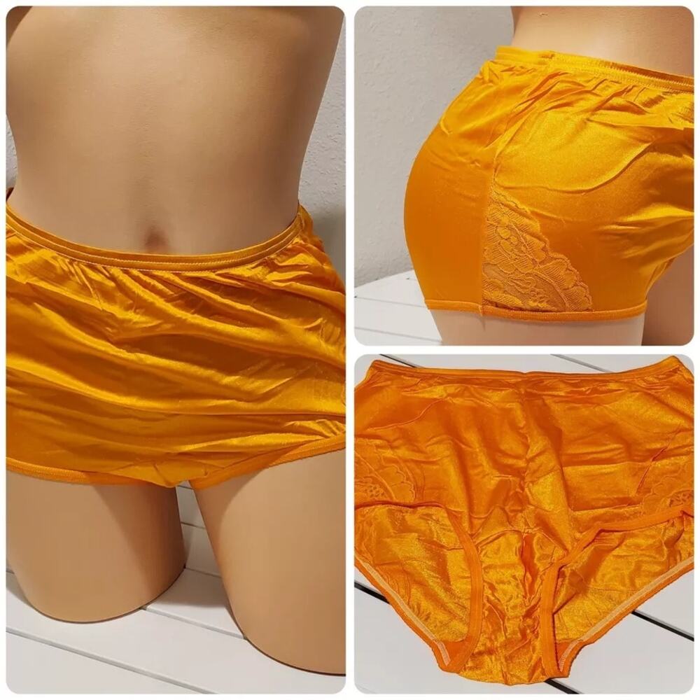 Vanity Fair Lace Nouveau Nylon Full Cut Panty Lace Shiny Neon Orange 6/M